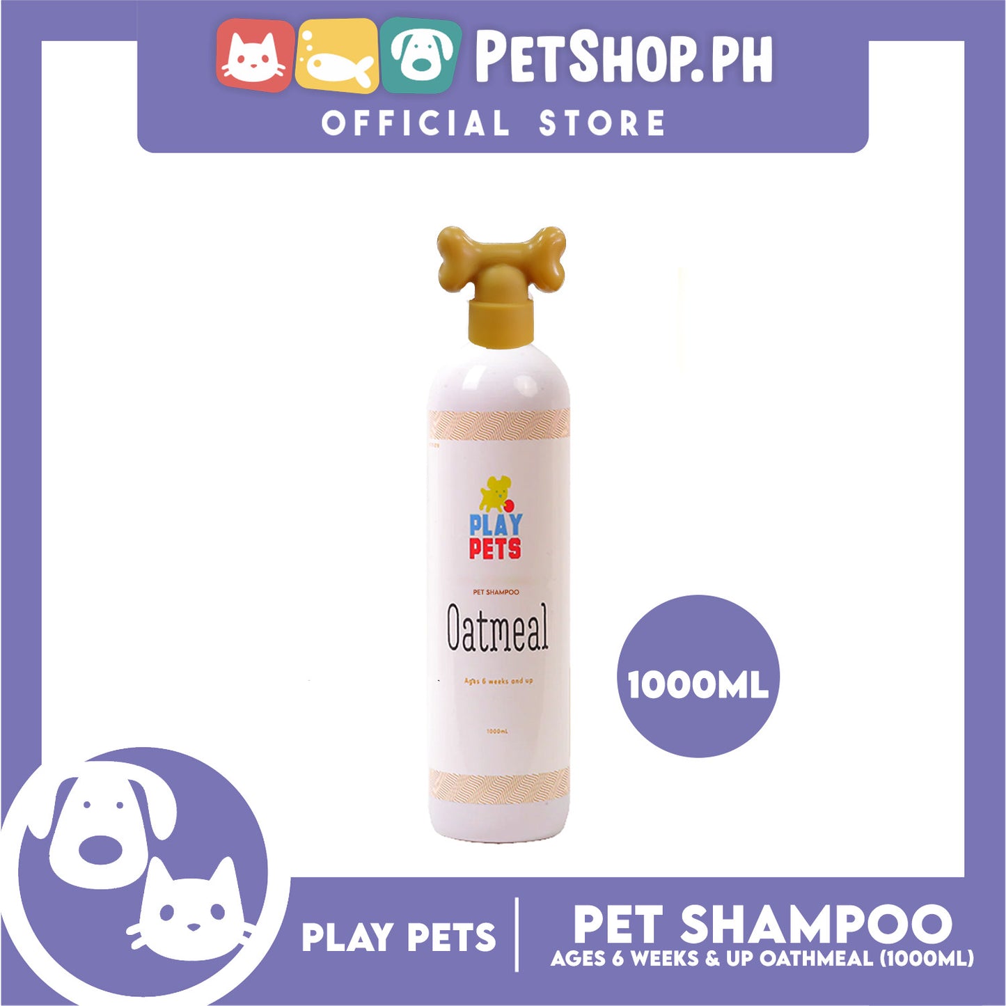 Play Pets Oatmeal Shampoo 1000ml For All Types Of Dogs And Cats