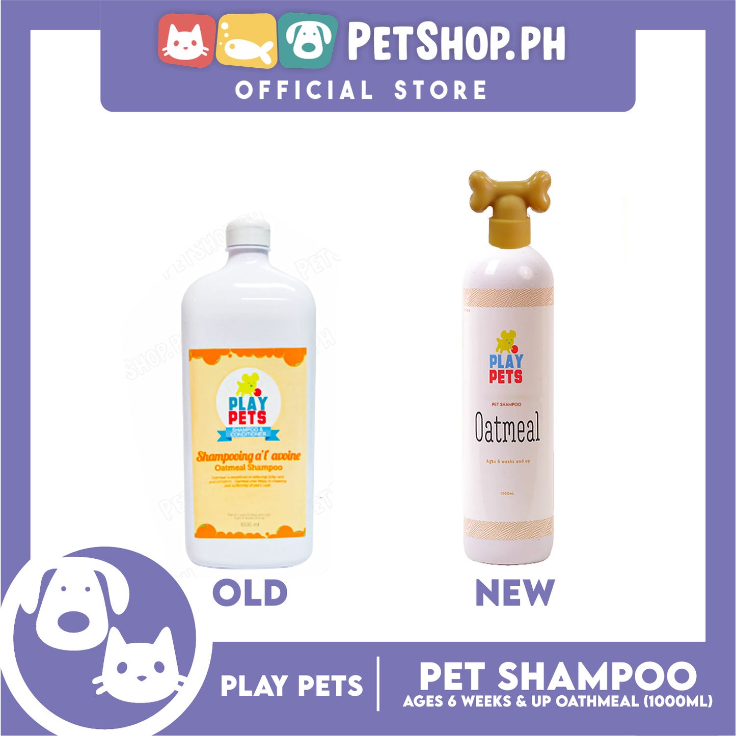 Play Pets Oatmeal Shampoo 1000ml For All Types Of Dogs And Cats