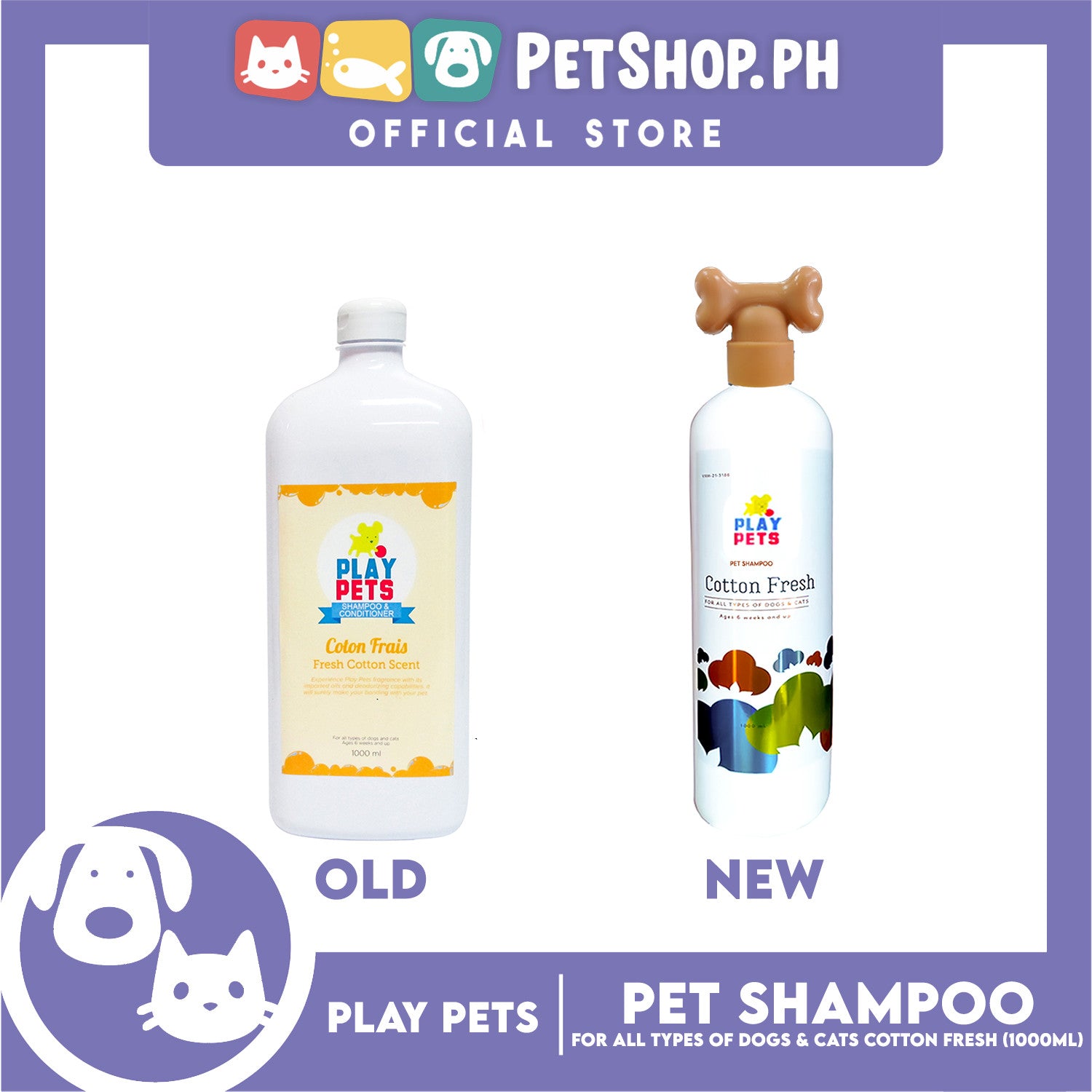 Play Pets Shampoo and Conditioner 1000ml Fresh Cotton Scent For All Petshop.PH