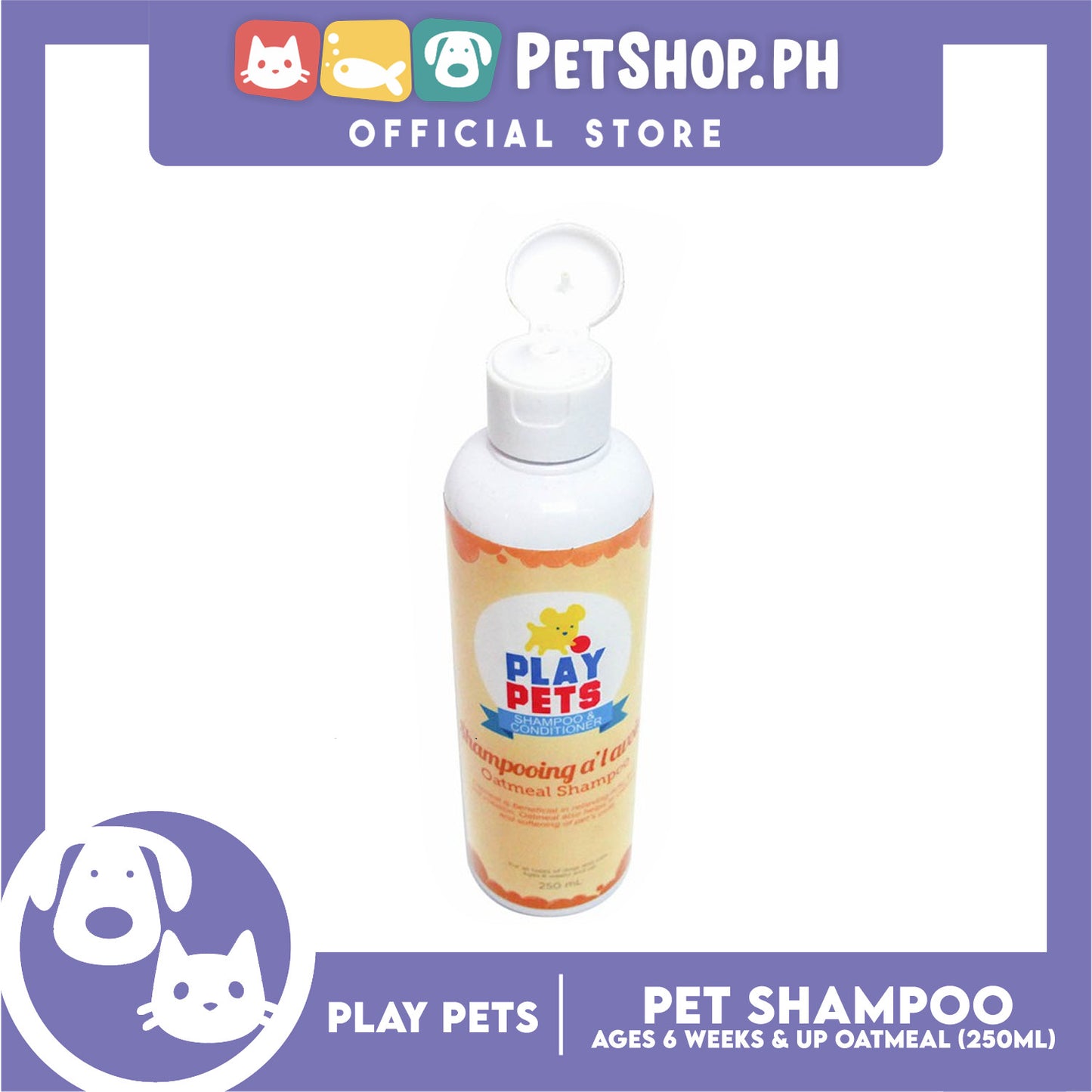 Play Pets Shampoo and Conditioner 250ml For All Types Of Dogs And Cats (Oatmeal)