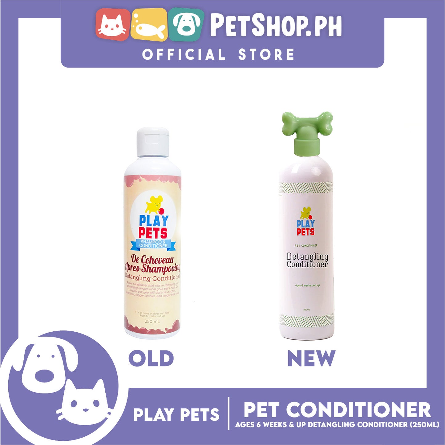 Play Pets Shampoo and Conditioner 250ml For All Types Of Dogs And Cats (Detangling)