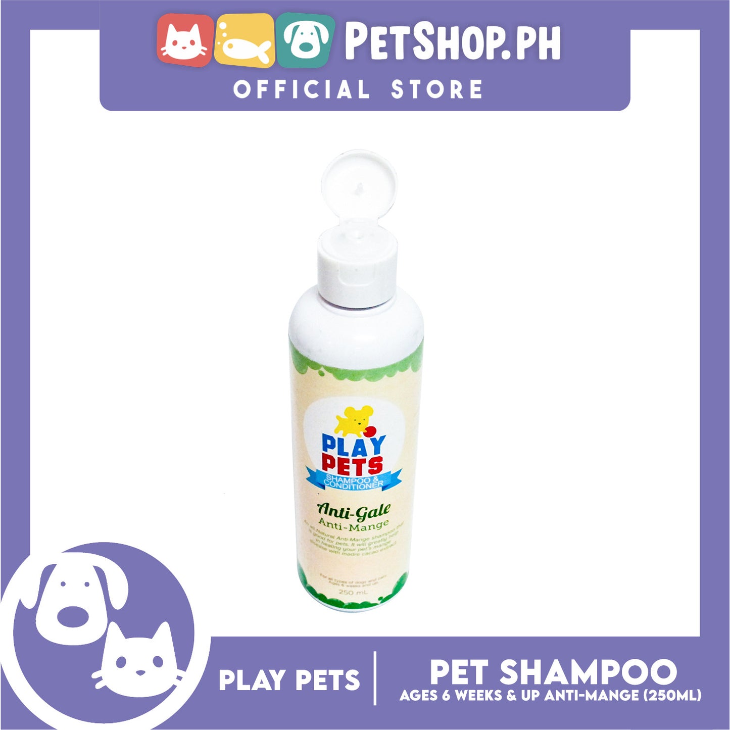 Play Pets Shampoo and Conditioner 250ml For All Types Of Dogs And Cats (Anti-Mange)