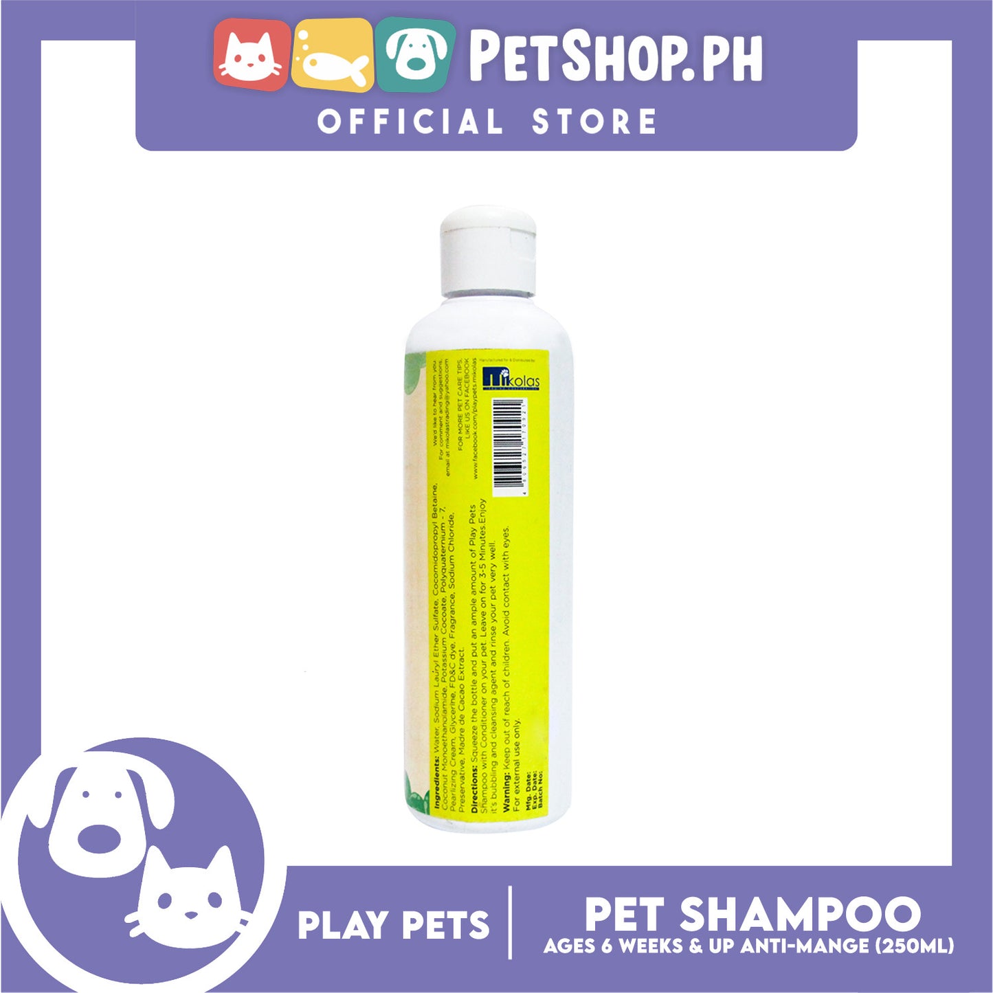 Play Pets Shampoo and Conditioner 250ml For All Types Of Dogs And Cats (Anti-Mange)