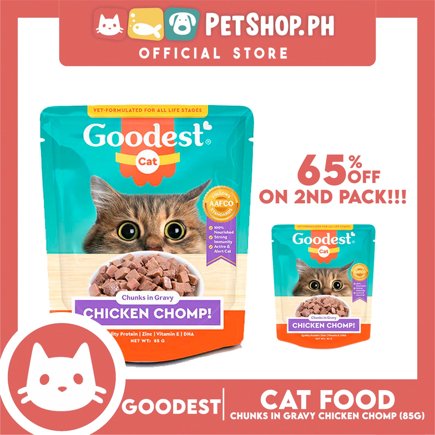 2pcs Goodest Cat Chicken Chomp Chunks In Gravy 85g Wet Cat Food