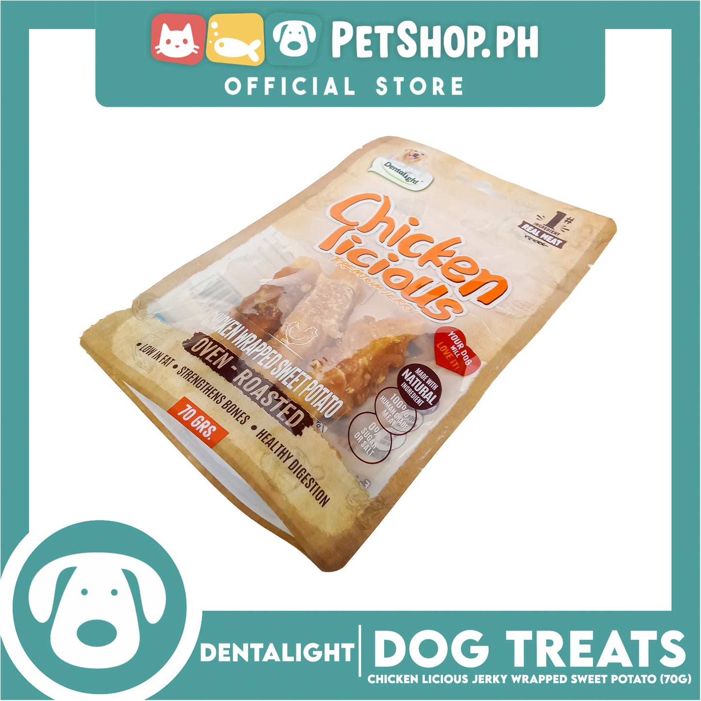 Dentalight Chicken Licious Premium Jerky (Chicken Wrapped Sweet Potato) Oven-roasted 70grams