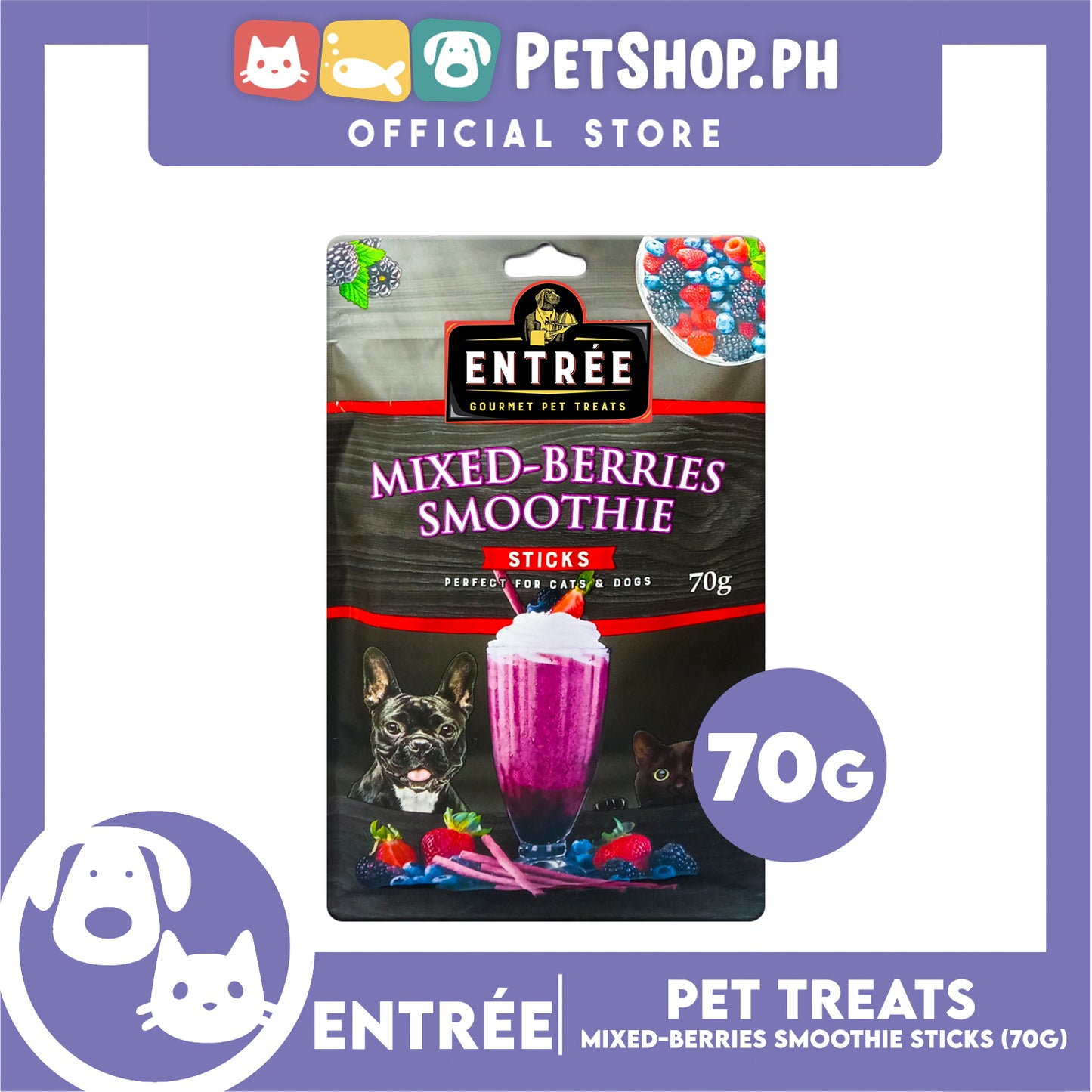 Entree Gourmet Mixed-Berries Smoothie in Sticks Pet Treats 70g