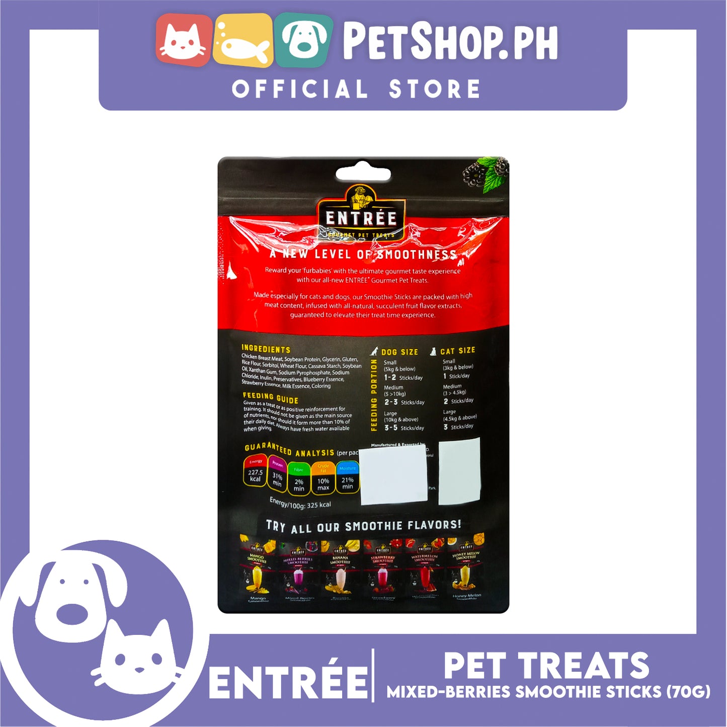 Entree Gourmet Mixed-Berries Smoothie in Sticks Pet Treats 70g