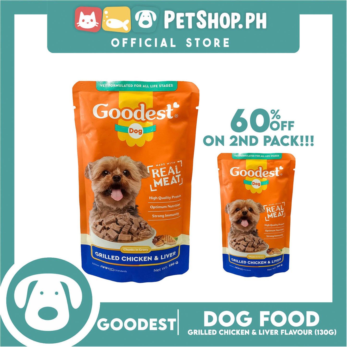 2pcs Goodest Dog Chunks in Gravy Grilled Chicken and Liver 130g Wet Dog Food Pouch