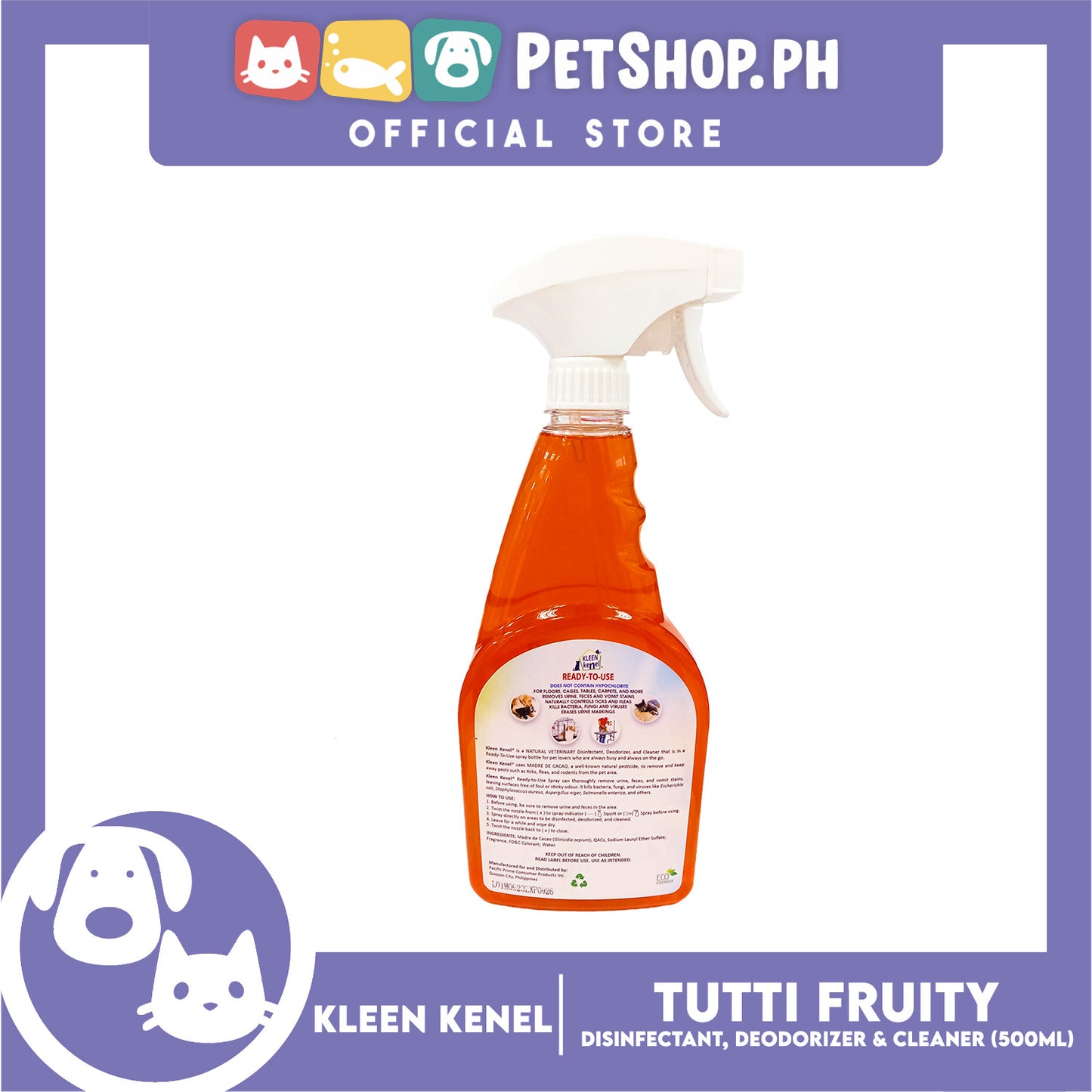 Kleen Kenel Tutti Fruity Veterinary Spray Pet Disinfectant 500ml