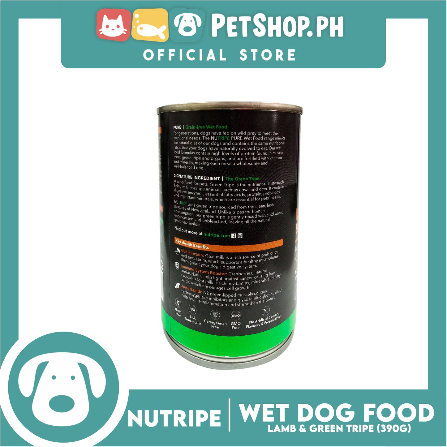 Nutripe Lamb and Green Tripe Pure (Gum-free) 390g Dog Wet Food for All Life Stages