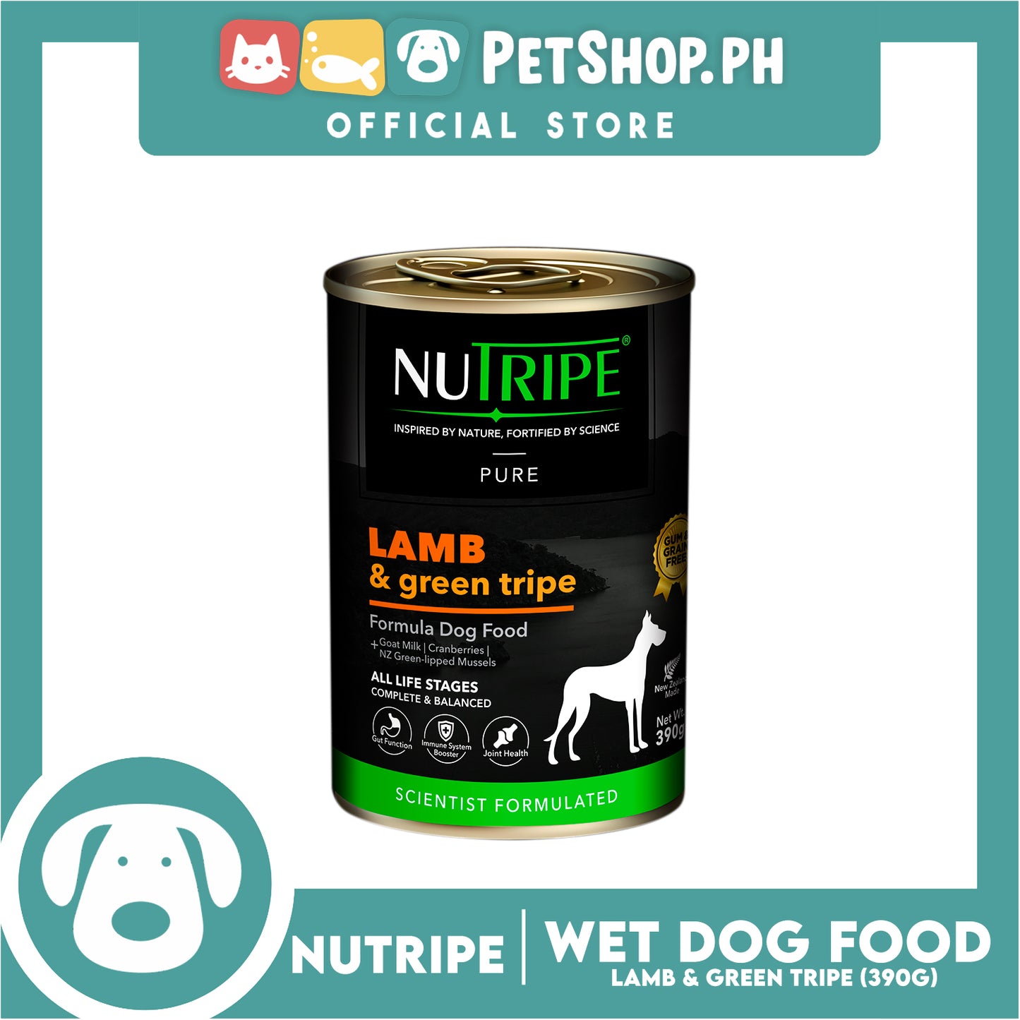 Nutripe Lamb and Green Tripe Pure (Gum-free) 390g Dog Wet Food for All Life Stages