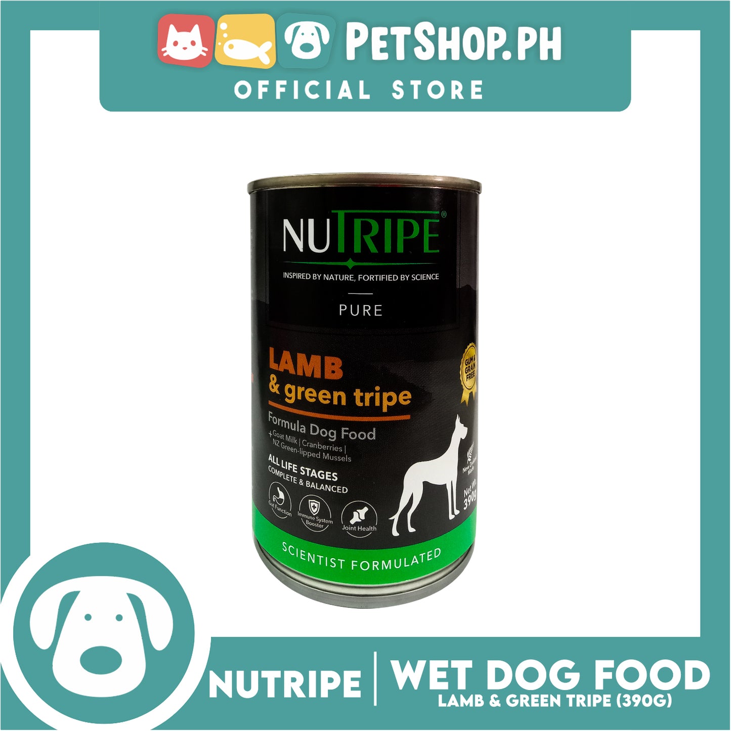 Nutripe Lamb and Green Tripe Pure (Gum-free) 390g Dog Wet Food for All Life Stages