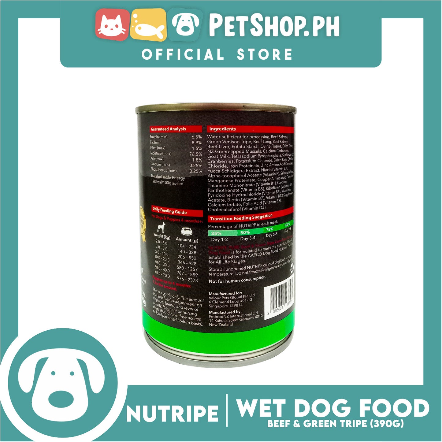 Nutripe Naturally Nourishing Nutrition Pure Beef And Green Tripe Formula Dog Food, Grain Free 390g Canned Food For Dog Adult, Dog Wet Food