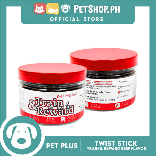 Pet Plus Train and Reward Dental Star Stick In a Jar (Twist Bone Beef Flavor) 360 Brushing Action Designed for Dogs Reward Treats