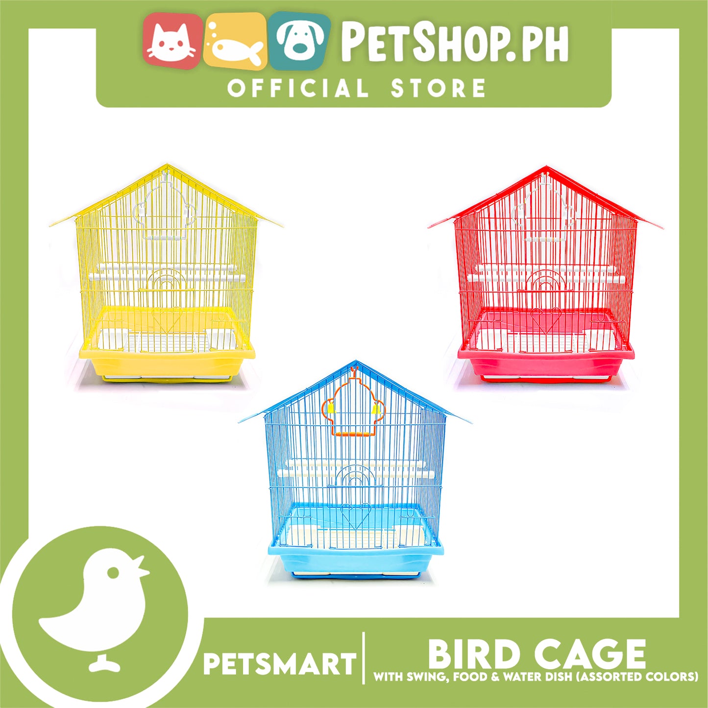 Bird Cage with Swing, Food and Water Dish #1001 (Assorted Color) , 30cm x 23cm x 40cm