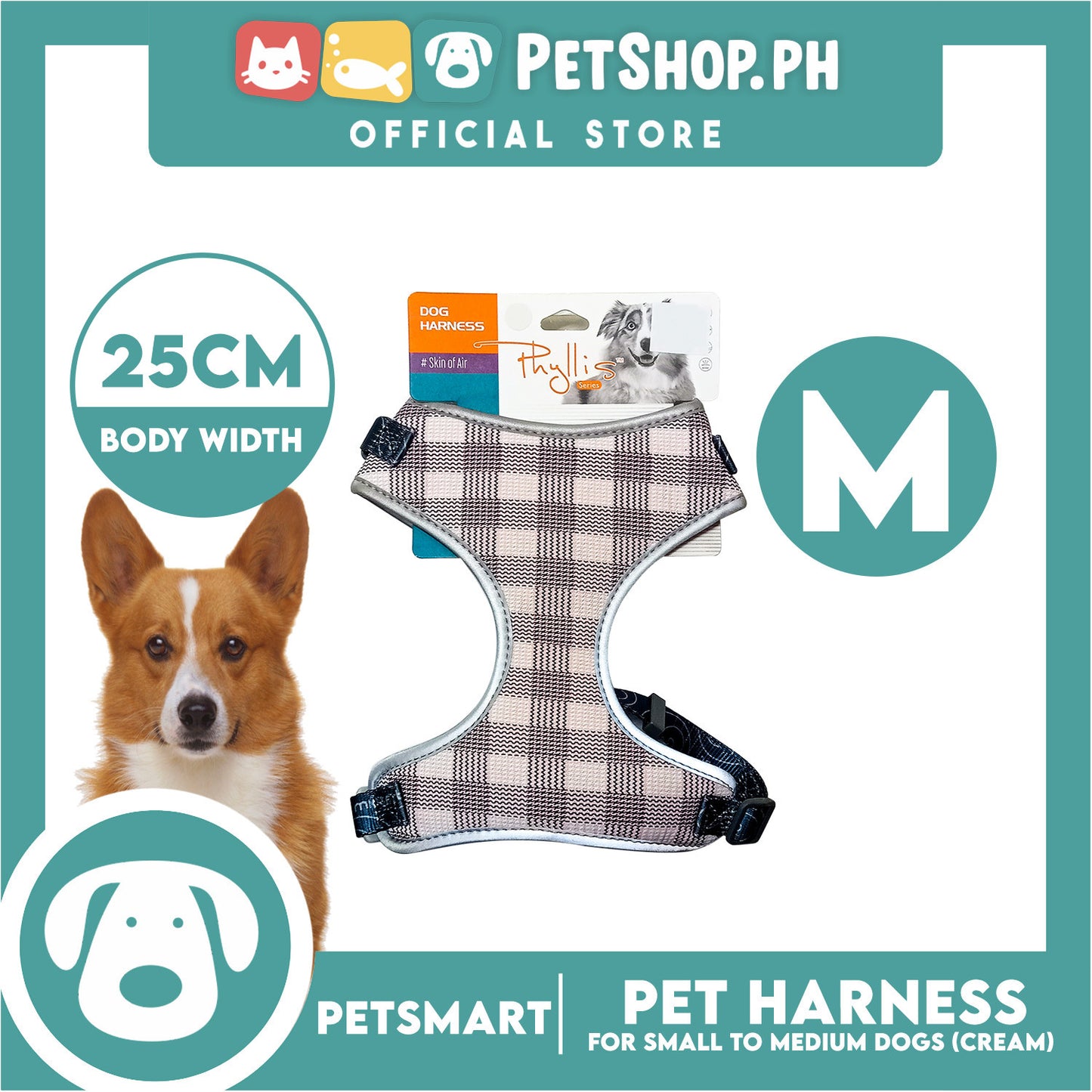 Pet Harness Premium Pattern Design (Cream) for Dogs Medium Size