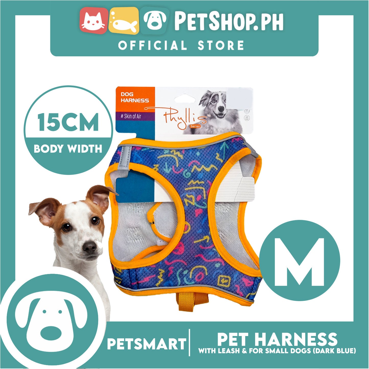 Pet Harness Pattern Design with Leash for Dogs Medium Size (Dark Blue)