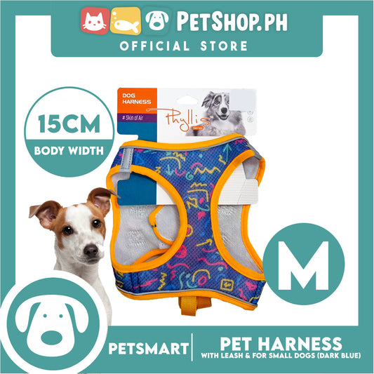 Pet Harness Pattern Design with Leash for Dogs Medium Size (Dark Blue)