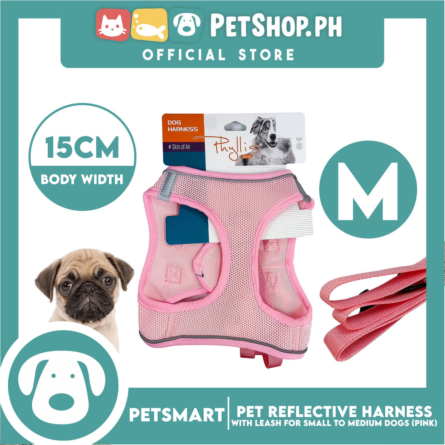 Pet Reflective Harness with Leash for Small Dogs Medium Size (Pink)