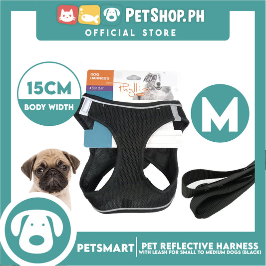 Pet Reflective Harness with Leash for Small Dogs Medium Size (Black)