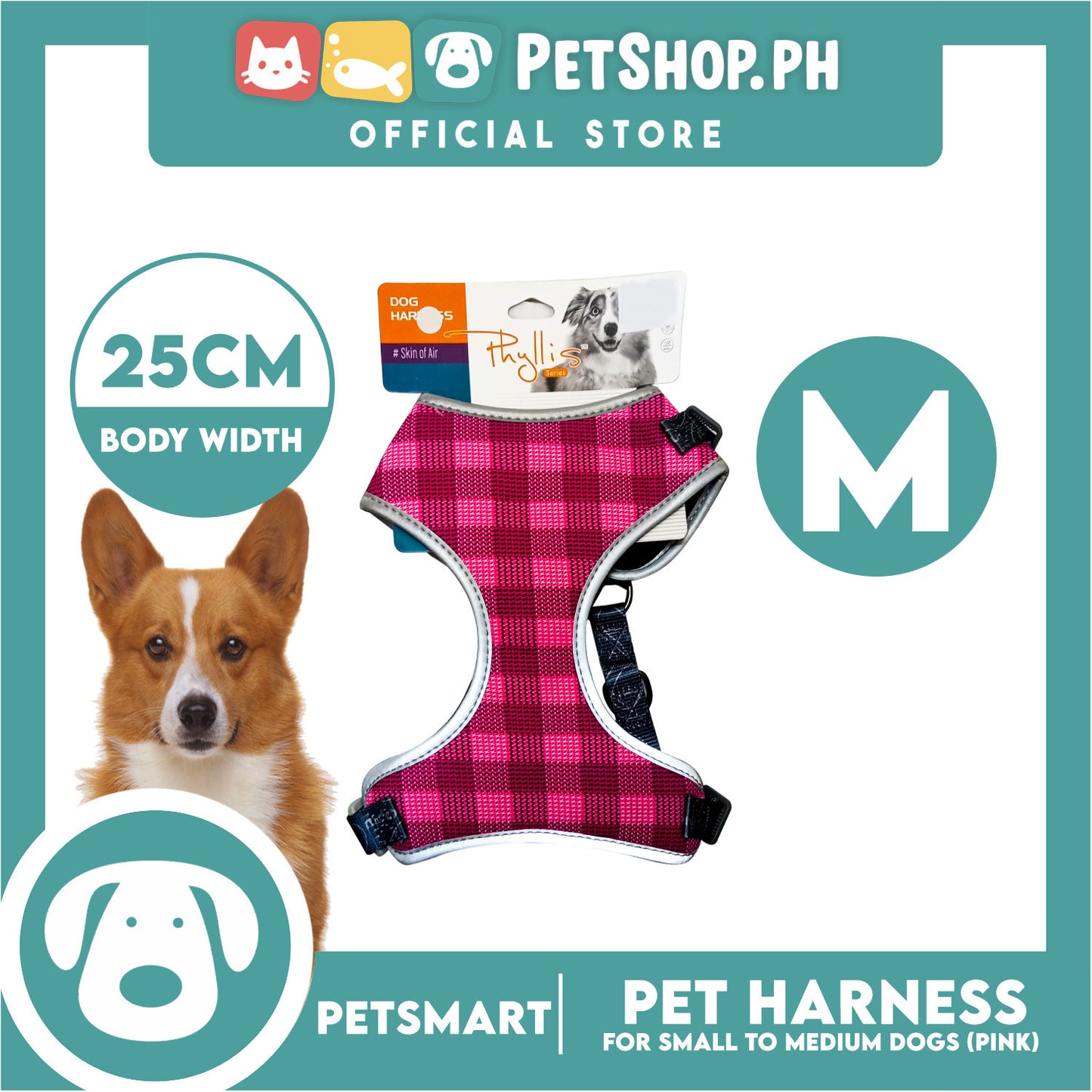 Pet Harness Premium Pattern Design (Pink) for Dogs Medium Size