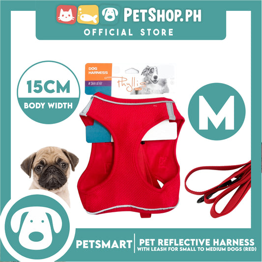 Pet Reflective Harness with Leash for Dogs Medium Size (Red)
