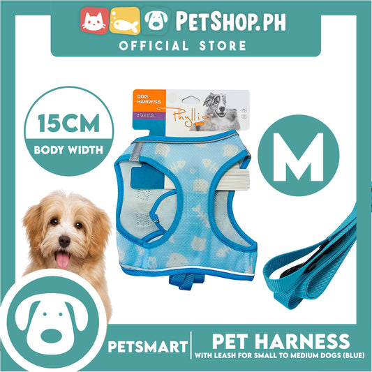 Pet Harness Pattern Design with Leash for Dogs Medium Size (Light Blue)