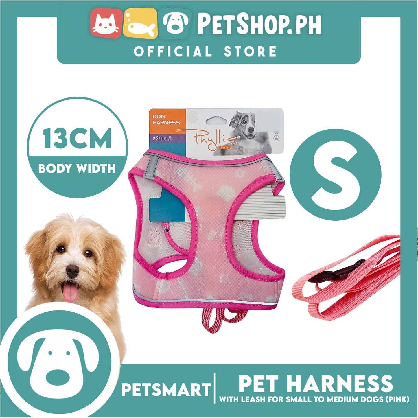 Pet Harness Pattern Design with Leash for Dogs Small Size (Pink)