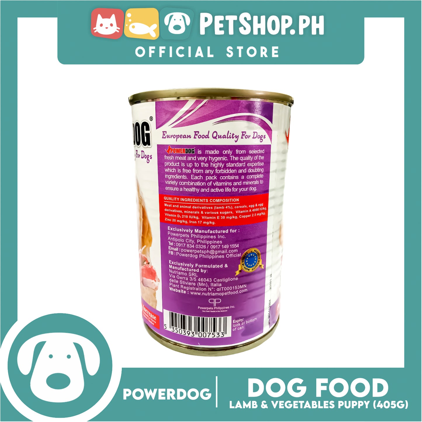 PowerDog Lamb and Vegetables for All Breeds Puppy 405g Wet Canned Dog Food