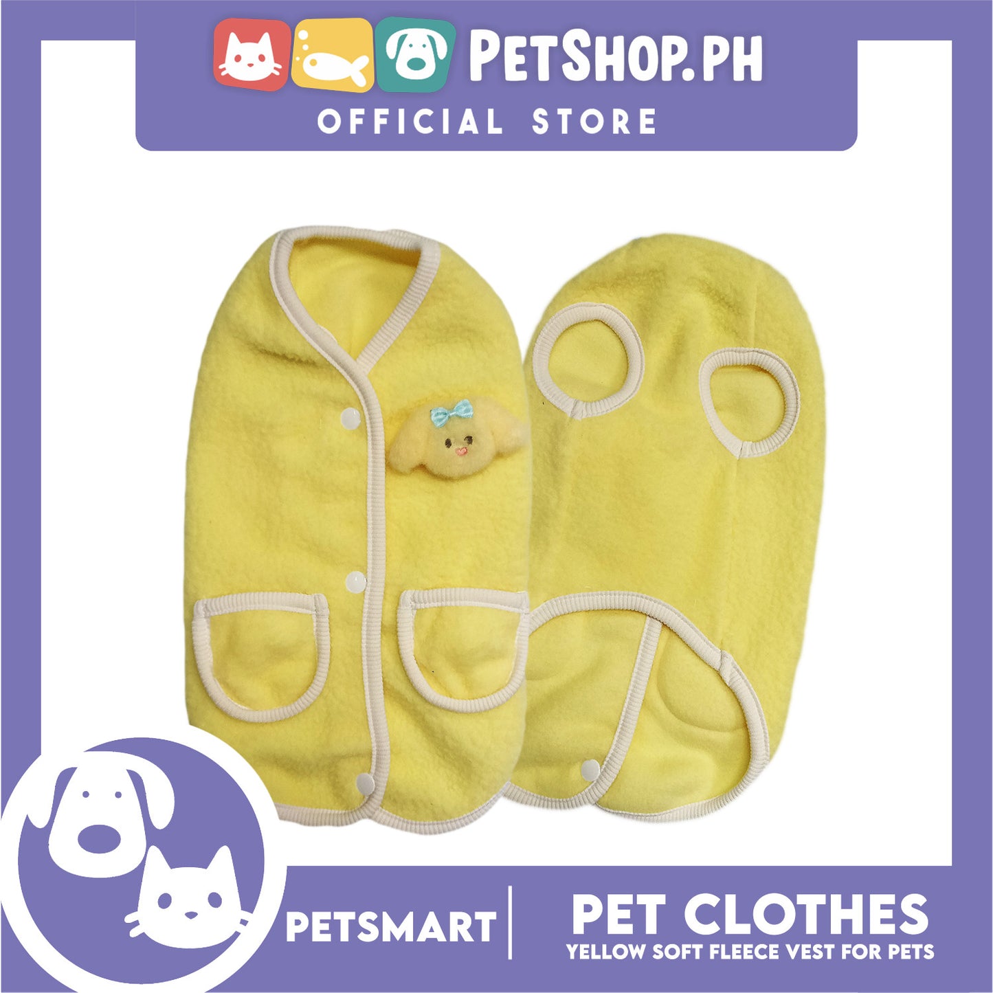 Pet Clothes Bunny Soft Fleece Vest Sando Shirt Yellow (Medium) for Cats and Dogs