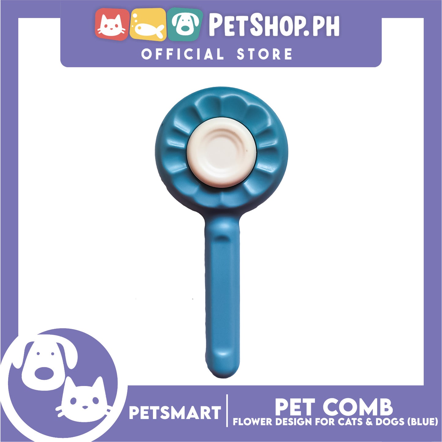 Pet Comb Easy Clean Flower Design (Blue)