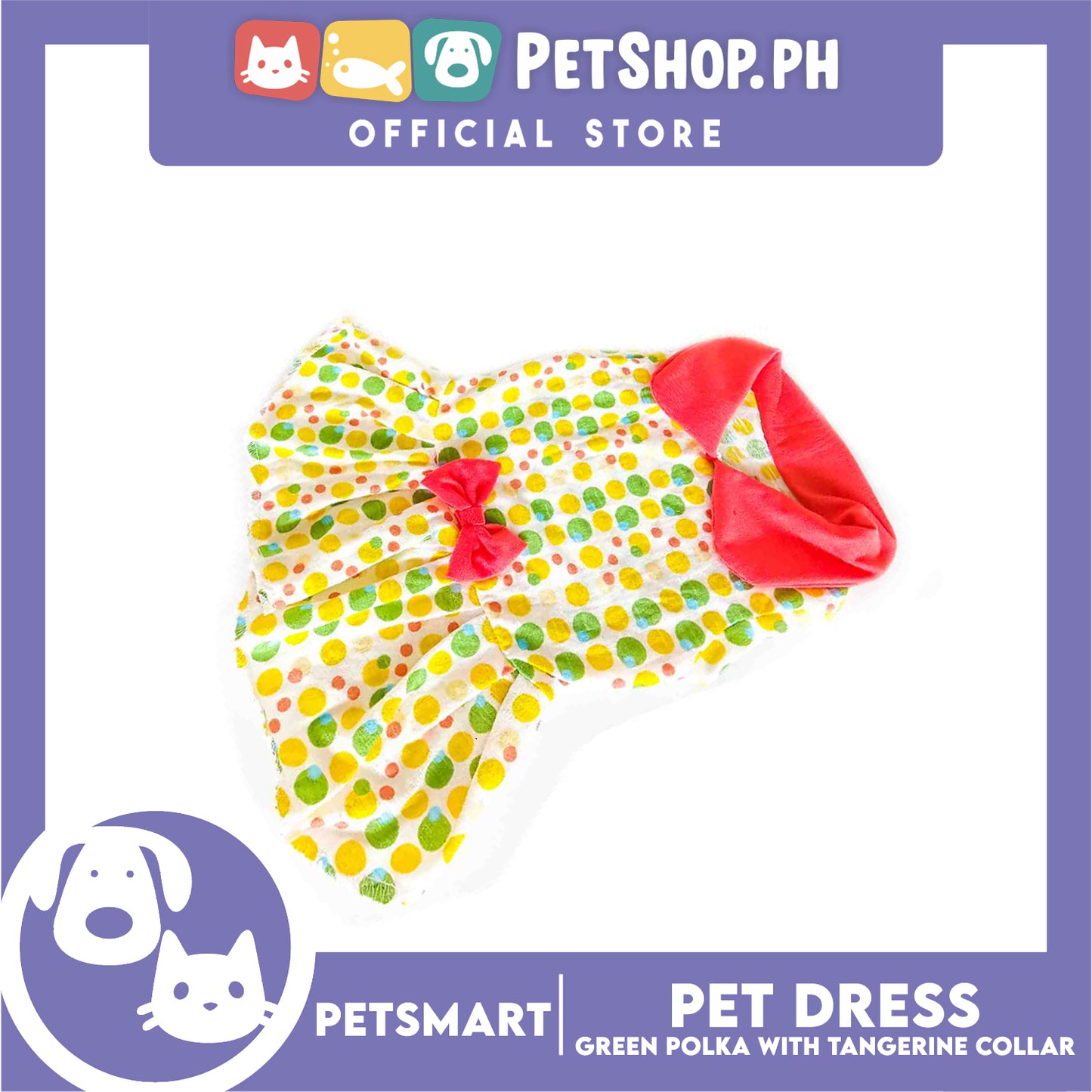 Pet Dress Clothes, Green Polka With Tangerine Collar (Large)