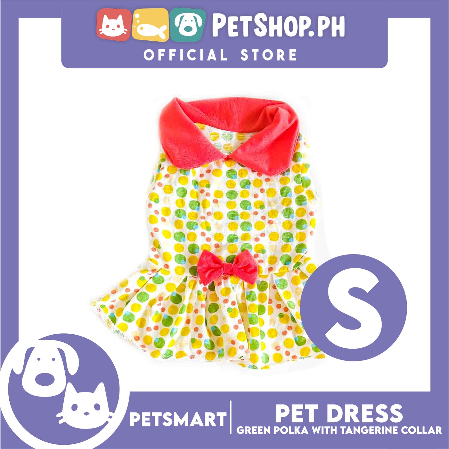 Pet Dress Clothes, Green Polka With Tangerine Collar (small)