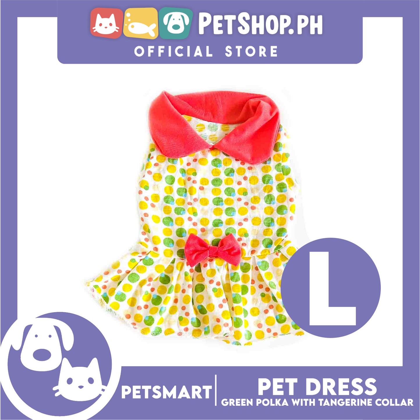 Pet Dress Clothes, Green Polka With Tangerine Collar (Large)