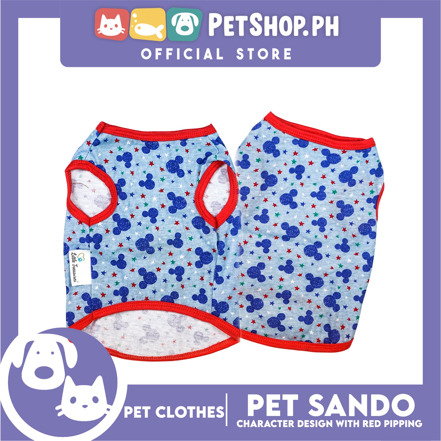 Pet Sando Blue and Green Stars Print with Red Piping Pet Clothes (Large) Perfect Fit for Dogs