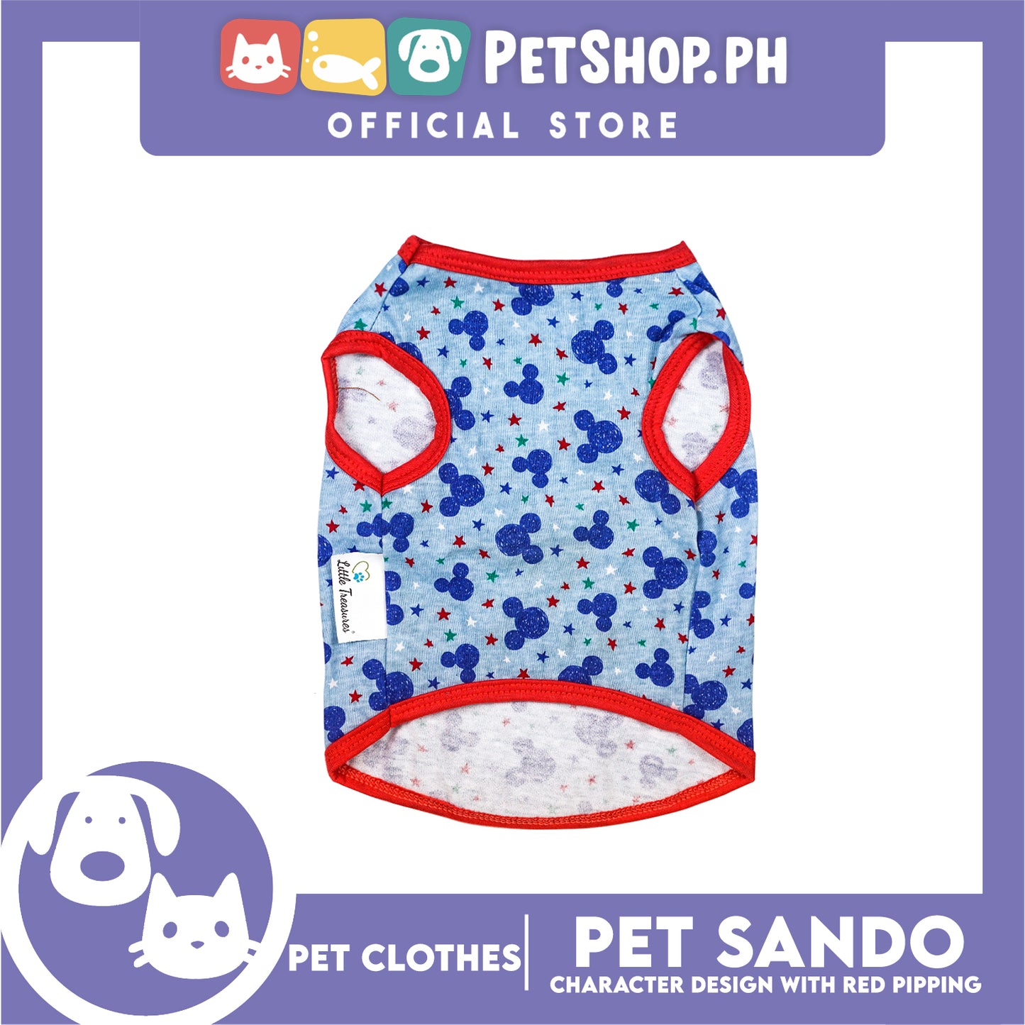 Pet Sando Blue and Green Stars Print with Red Piping Pet Clothes (Large) Perfect Fit for Dogs