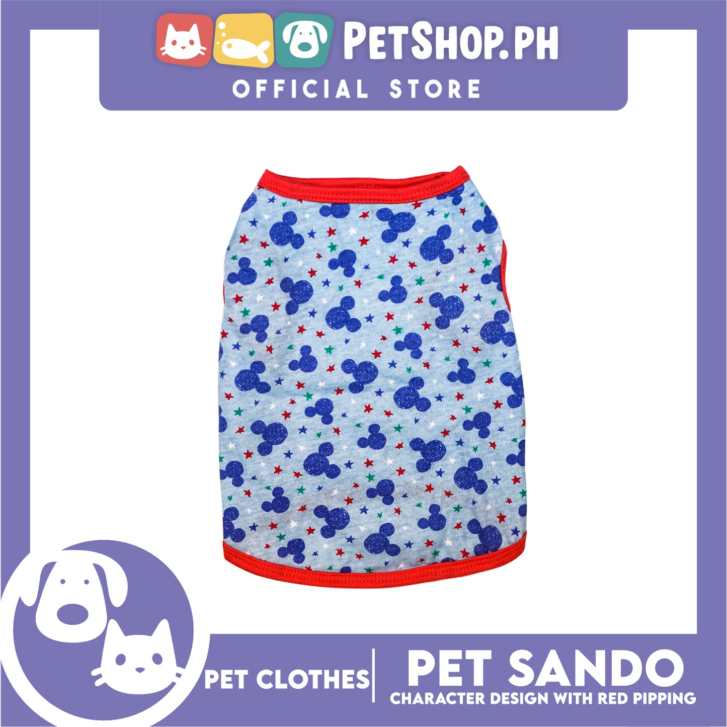 Pet Sando Blue and Green Stars Print with Red Piping Pet Clothes (Large) Perfect Fit for Dogs