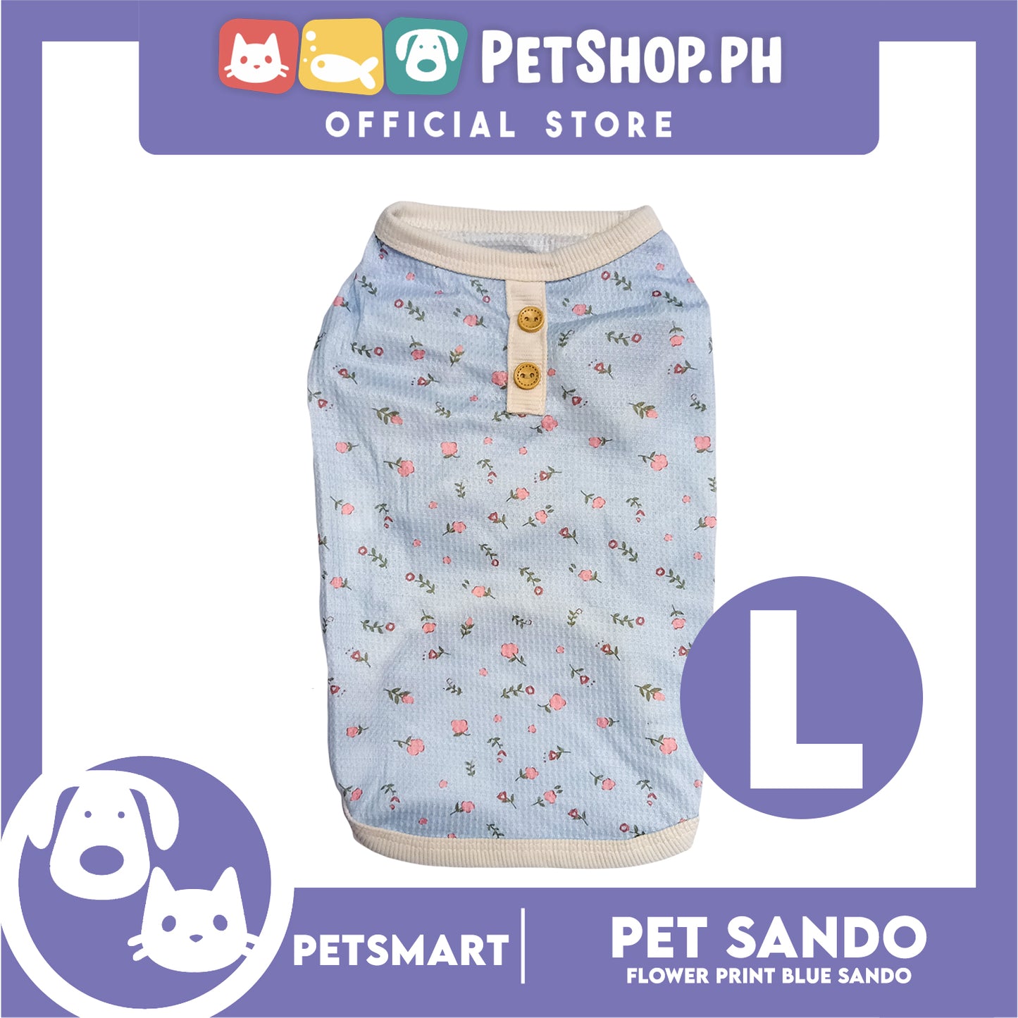 Pet Sando Flower Design Blue (Large) for dogs and cats