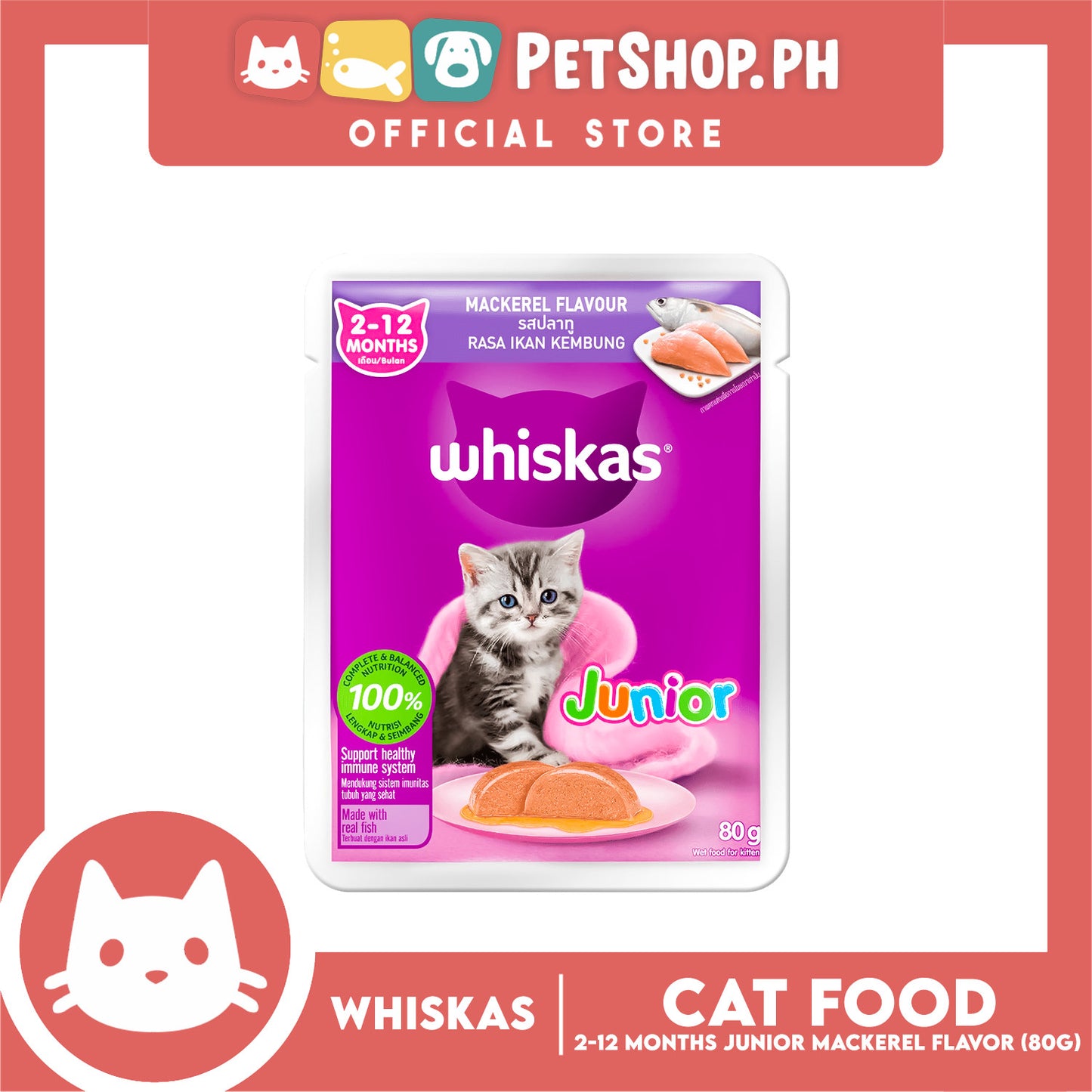 Whiskas Junior Mackerel Pouch Wet Cat Food 80g