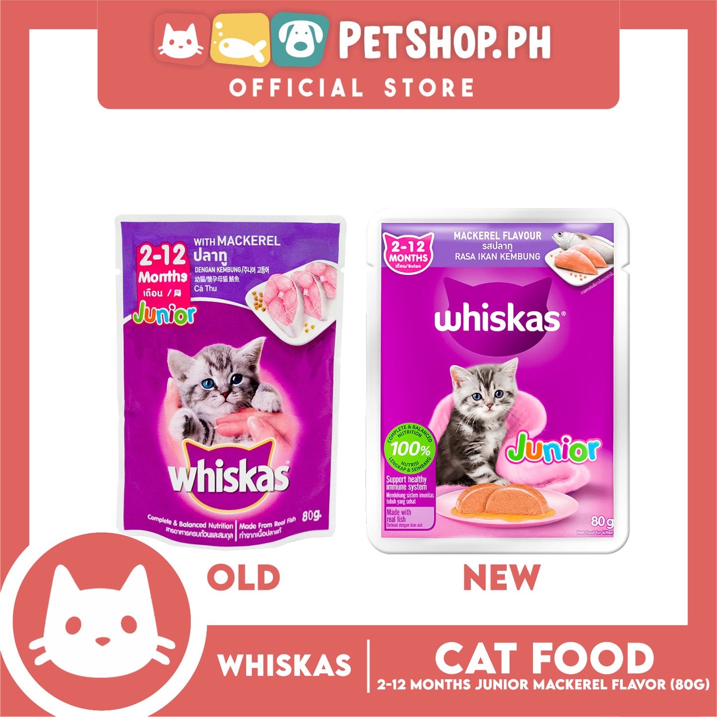 Whiskas Junior Mackerel Pouch Wet Cat Food 80g