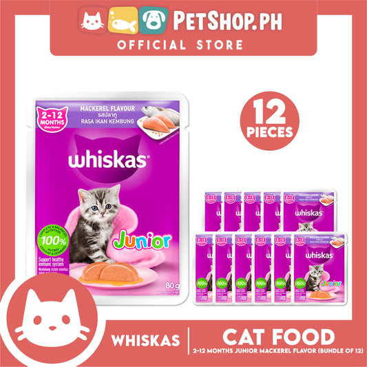 12pcs Whiskas Junior Mackerel Pouch Wet Cat Food 80g