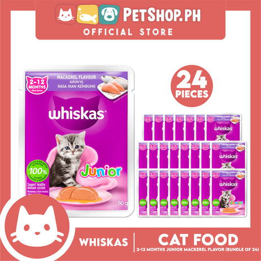 24pcs Whiskas Junior Mackerel Pouch Wet Cat Food 80g