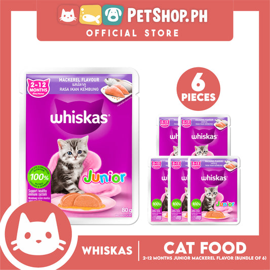6pcs Whiskas Junior Mackerel Pouch Wet Cat Food 80g