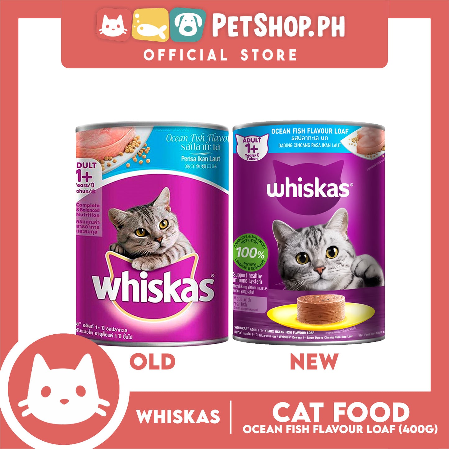 Whiskas Adult Ocean Fish Flavour Loaf 400g Cat Wet Canned Food