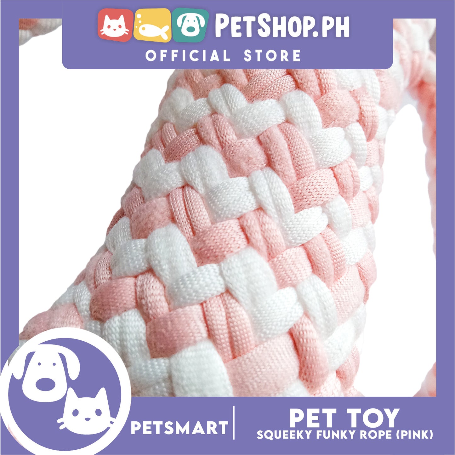 Pet Toy Squeeky Funky Rope (Pink)