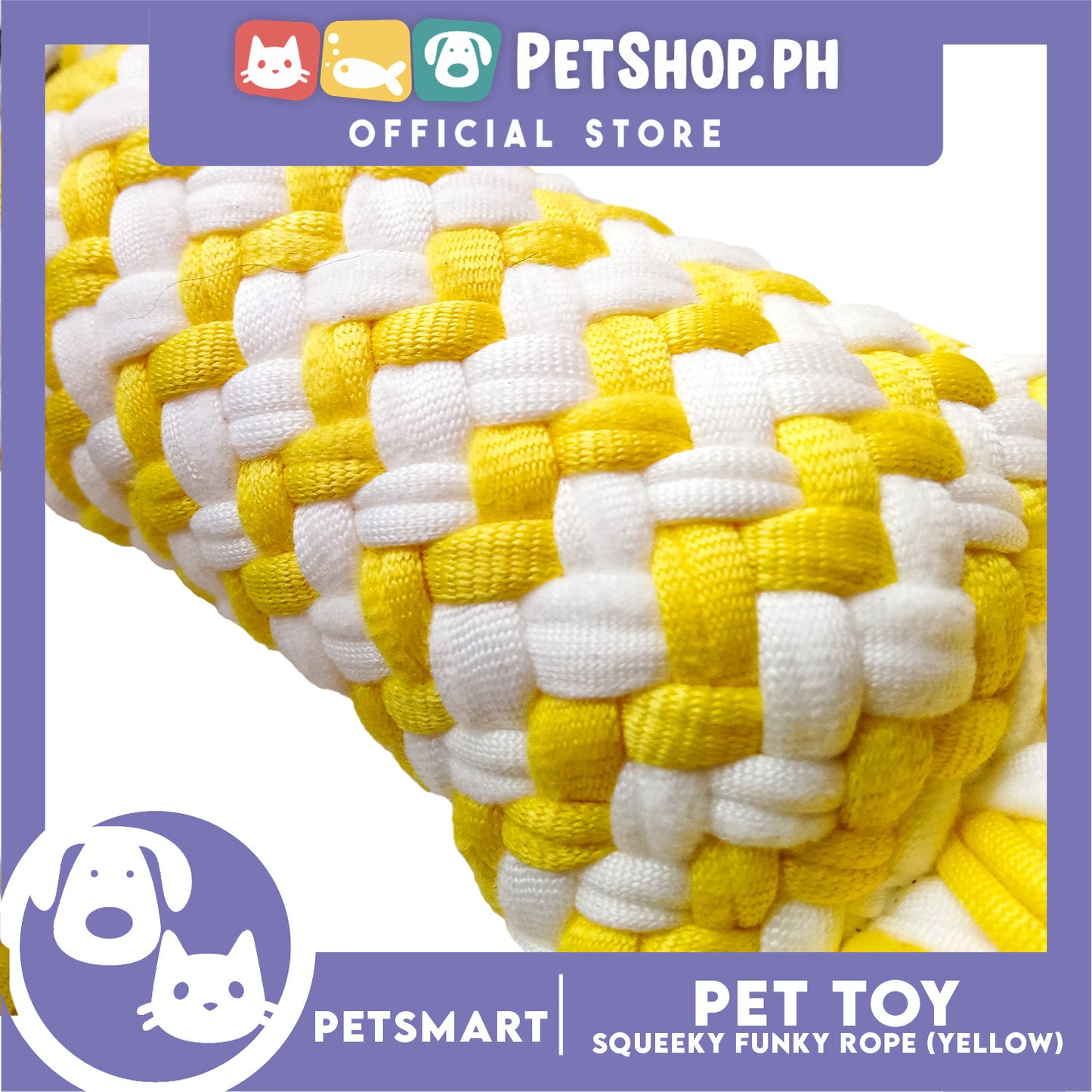Pet Toy Squeeky Funky Rope (Yellow)