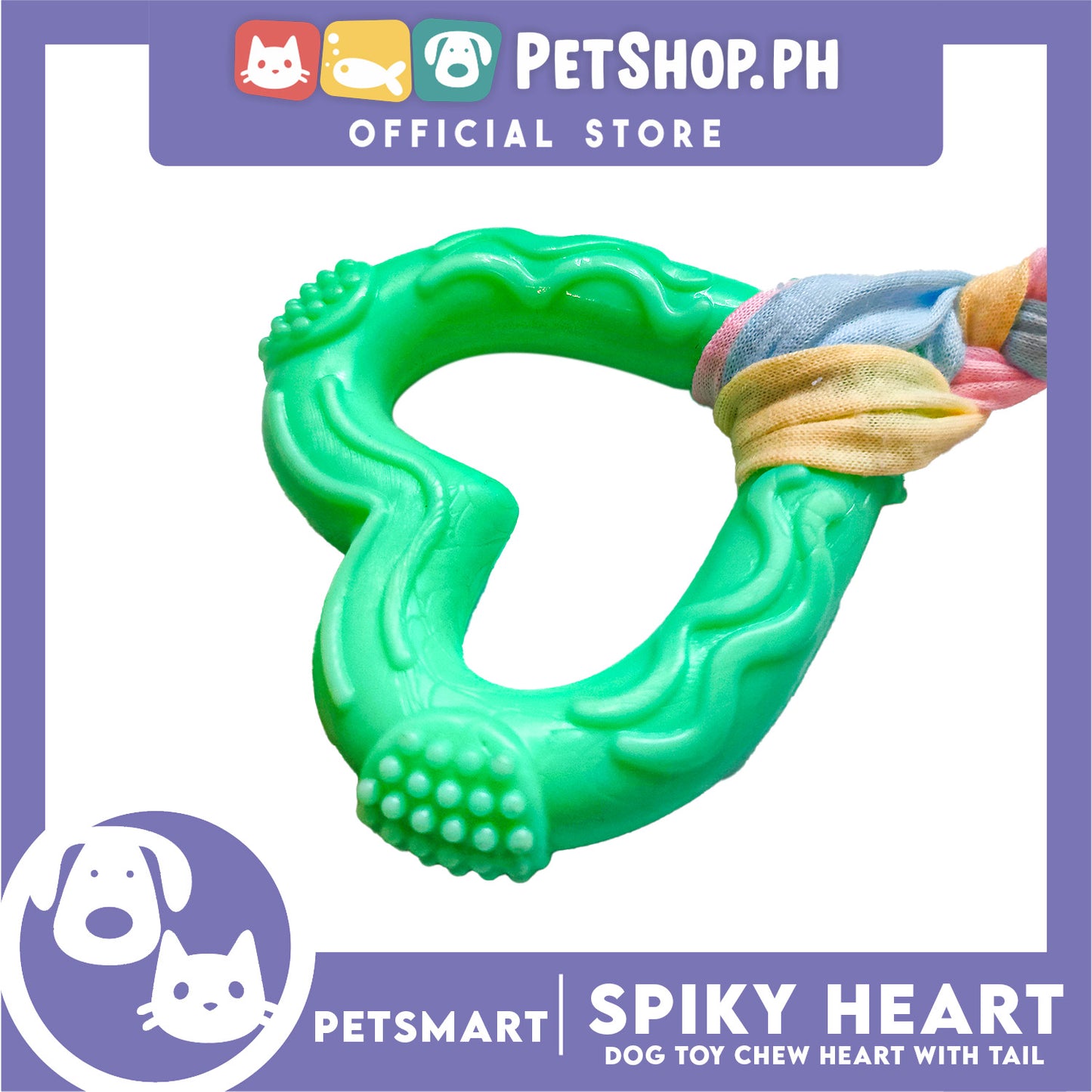 Pet Toy Dog Chew Heart Design with Tail (Green)