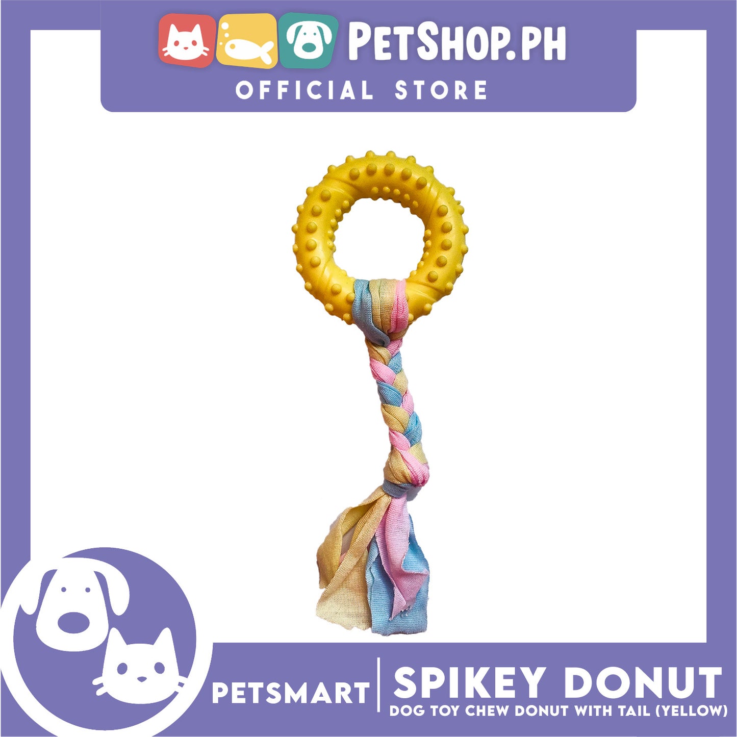 Pet Toy Dog Chew Donut Design with Tail (Yellow)