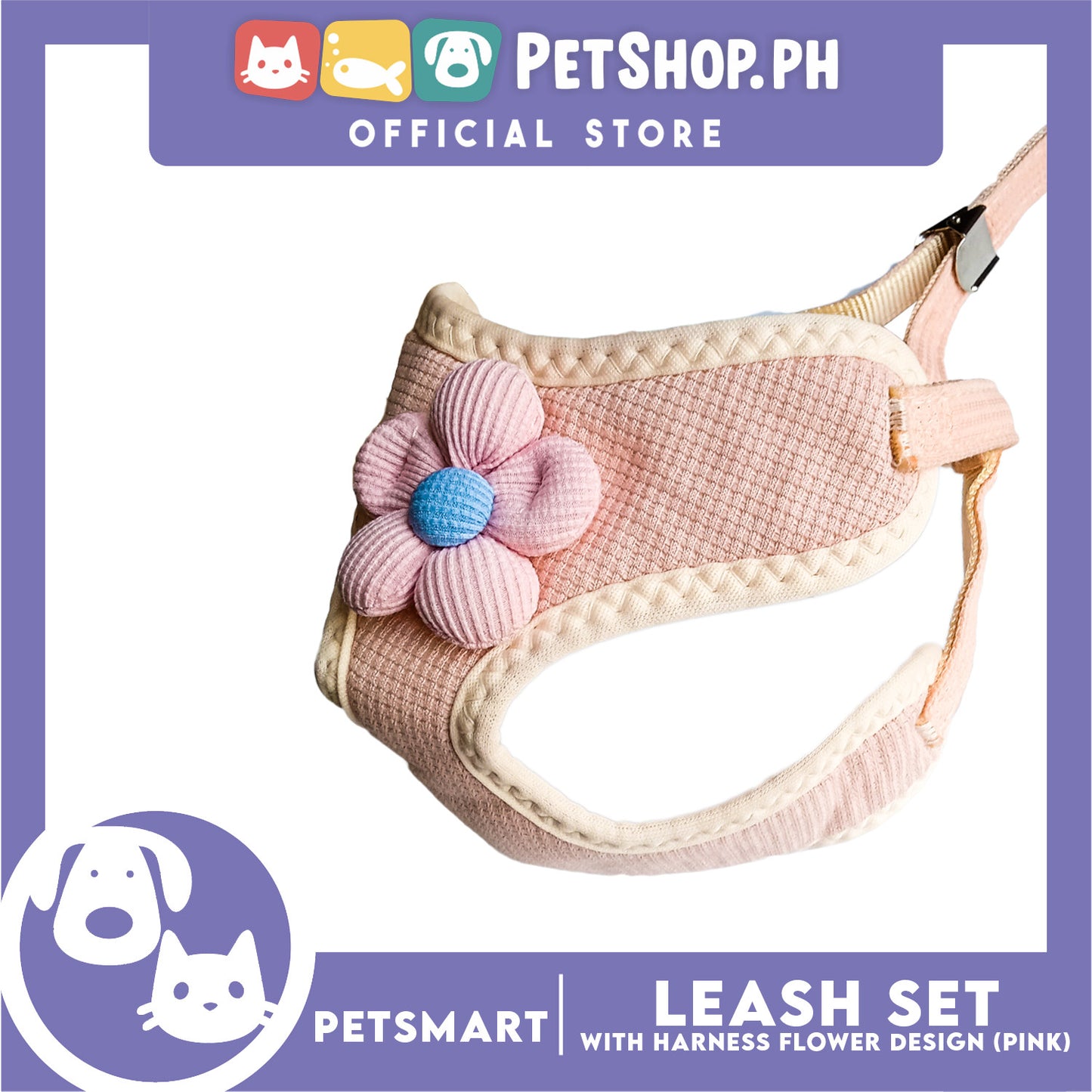 Pet Harness with Leash (Pink) Flower Design