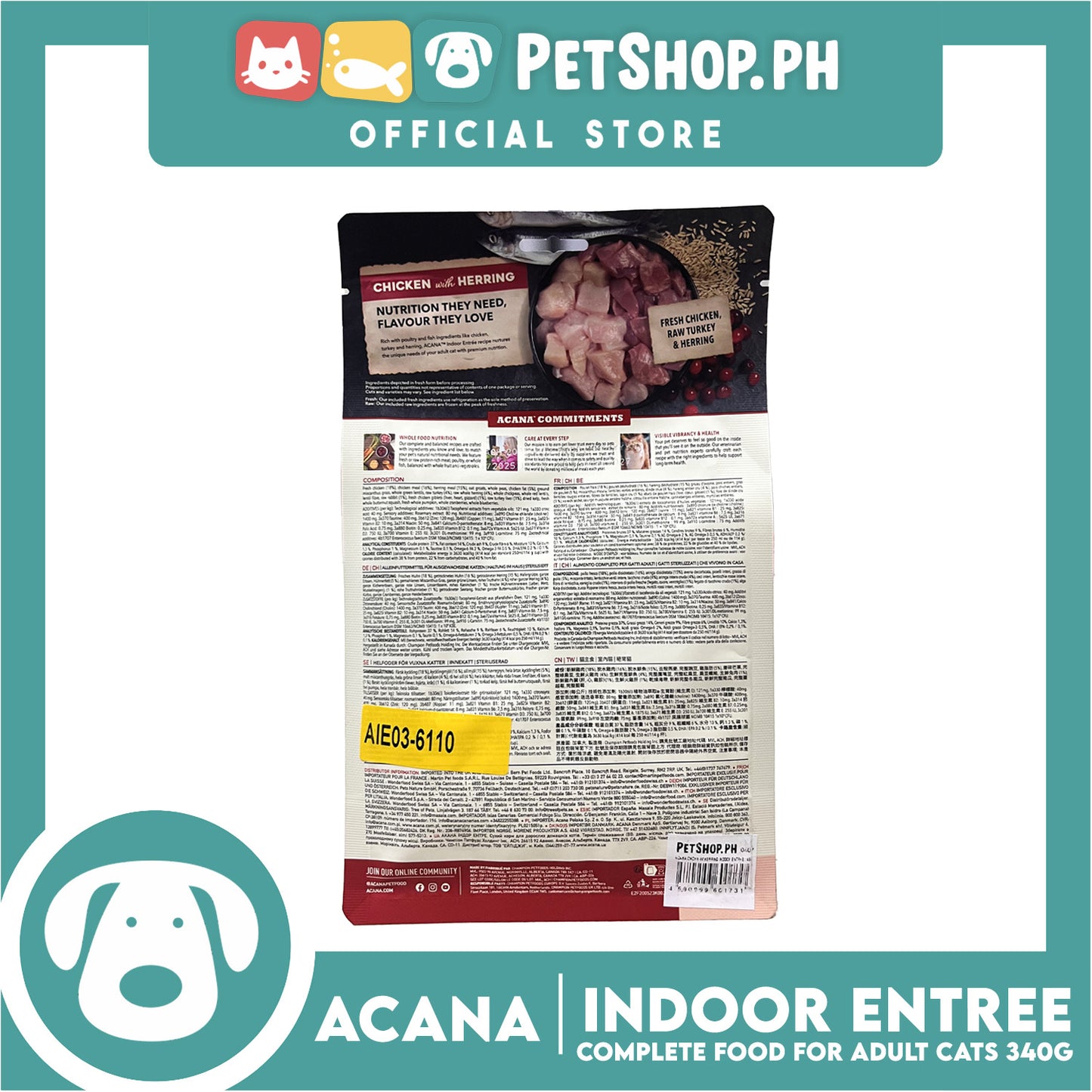 Acana Indoor Entrée Chicken with Herring for Complete Pet Food for Adult Indoor Cat 340g